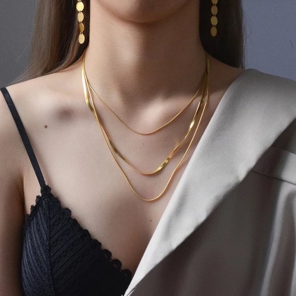 18k Multi Layered Classic Necklace in Stainless Steel